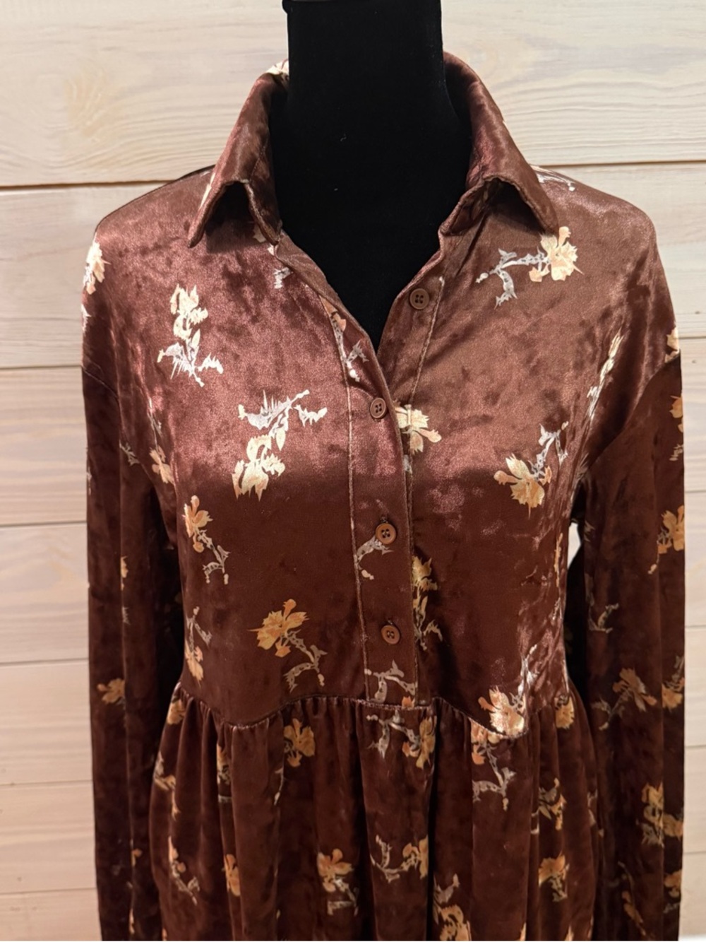 Polagram Brown Velvet Dress Babydoll Tiered Fairy grunge Whimsigoth Size Small - Picture 6 of 16